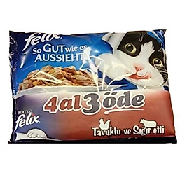 Felix Tavuk Sığır Etli Yaş Kedi Maması 4 Al 3 Öde
